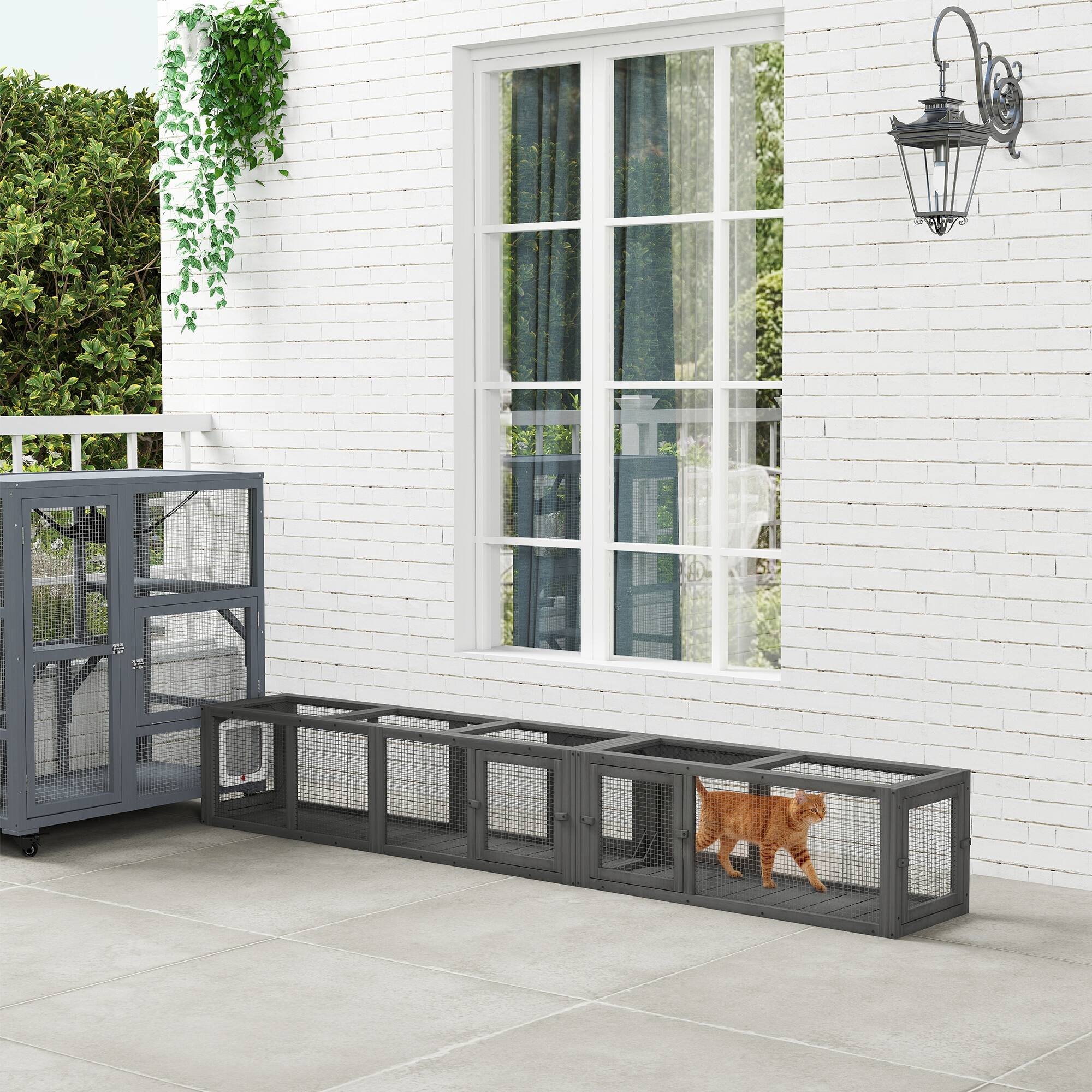 Alt View 1. Pawhut - 98" Cat Tunnel for Outdoor with Combinable Design, 8 Doors - Dark Gray.