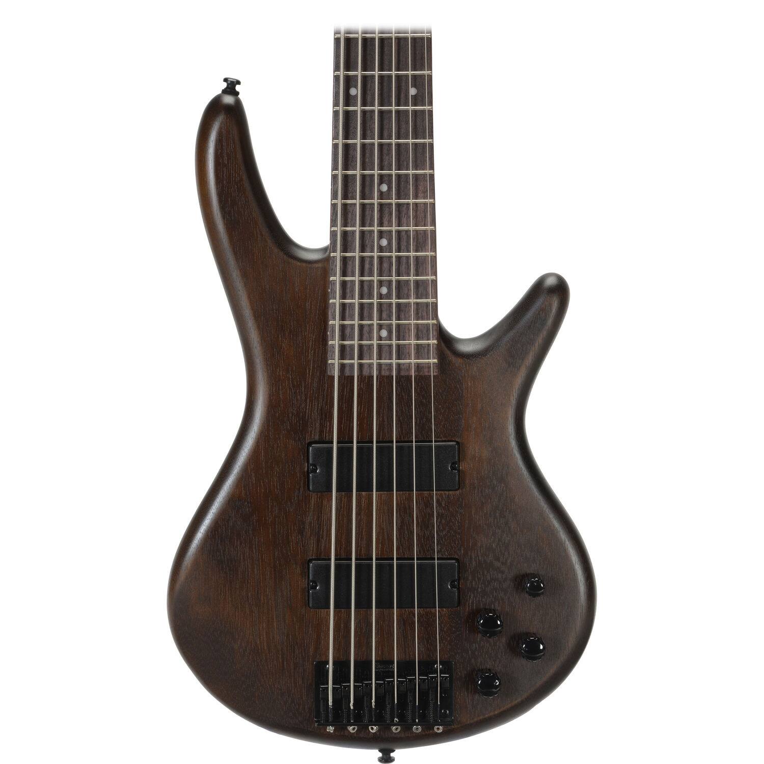 Left. Ibanez - Ibanez GSR 6-String Bass Guitar, Right, Walnut Flat - Charcoal Brown Burst.