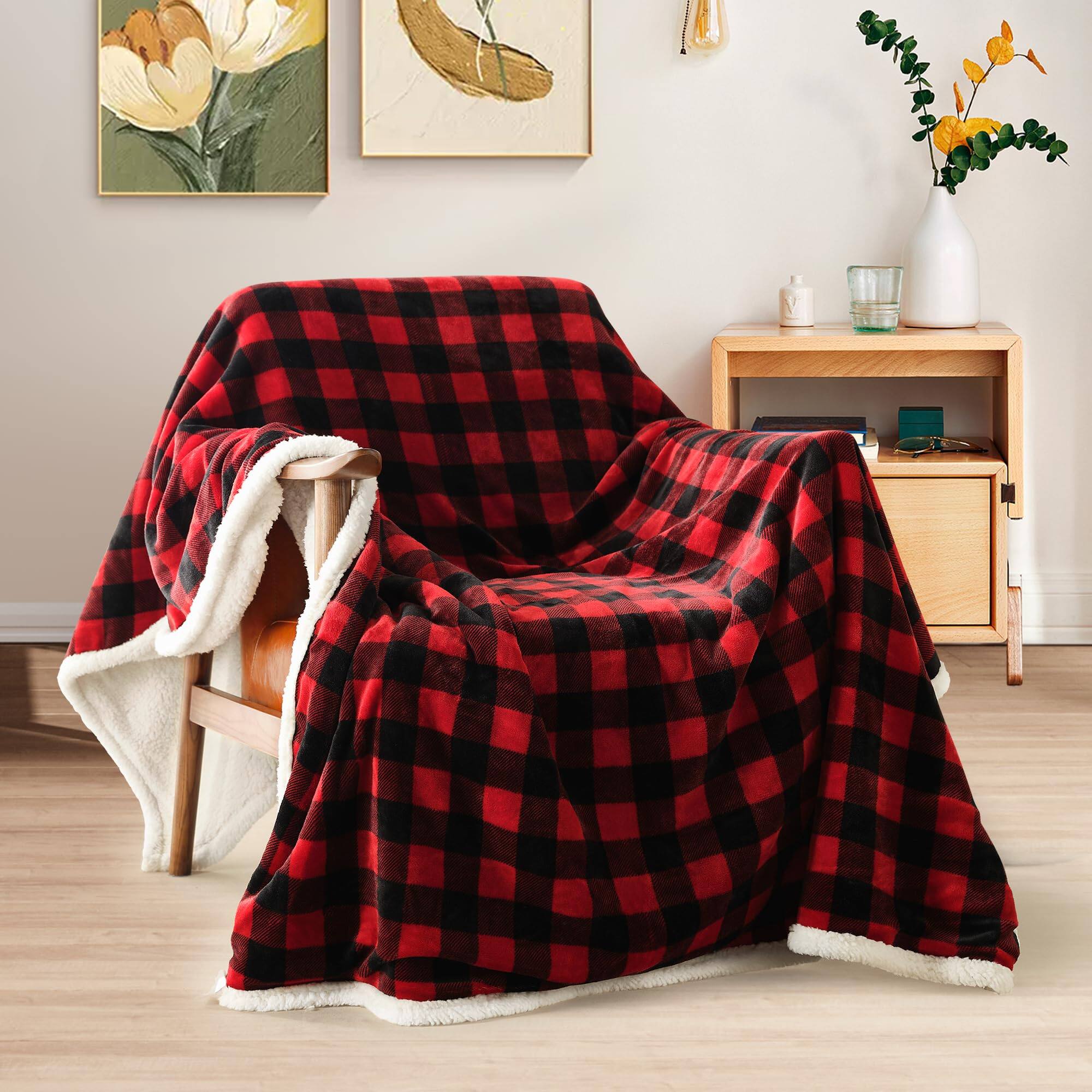 Alt View 2. NICHOLAS KLEIN - Christmas Sherpa Fleece Throw Blanket Super Soft Warm Plaid Plush Blankets And Throws Winter Cozy Fuzzy For... - Black Twin-60"x80".