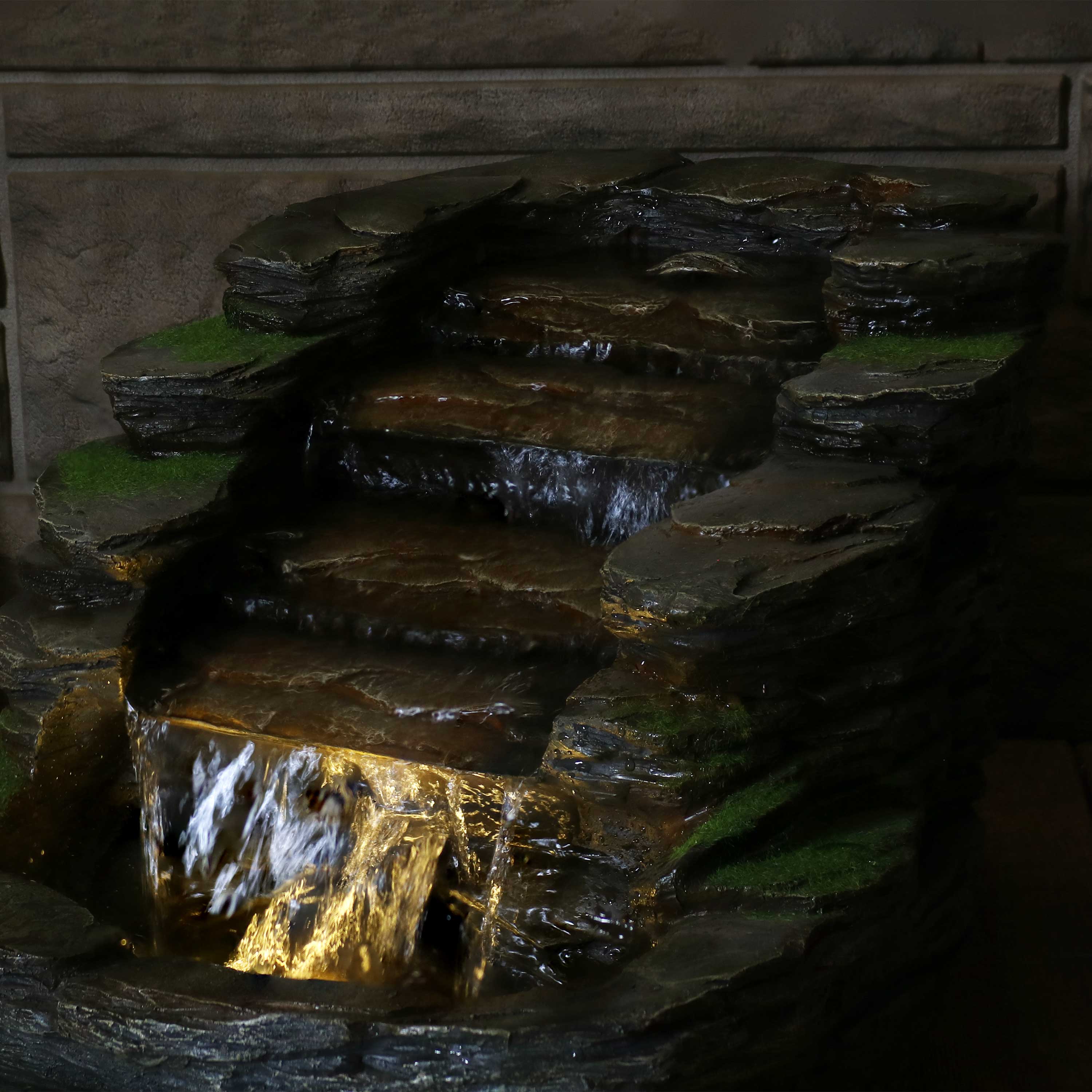 Alt View 7. Sunnydaze - Shale Falls Outdoor Water Fountain with LED Lights - 13.75 in - Grey.