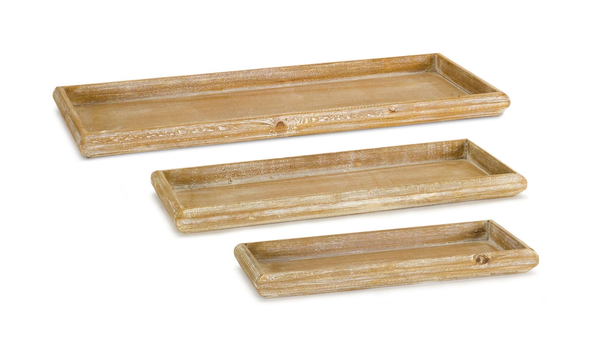 Left. BreeBe - Natural Wooden Nesting Tray (Set of 6) - Brown, White.