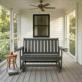 Fortune Candy - Poly Lumber Patio Glider Bench, HIPS Material Weather-Resistant Glider for Outdoor Porch Garden - Gray