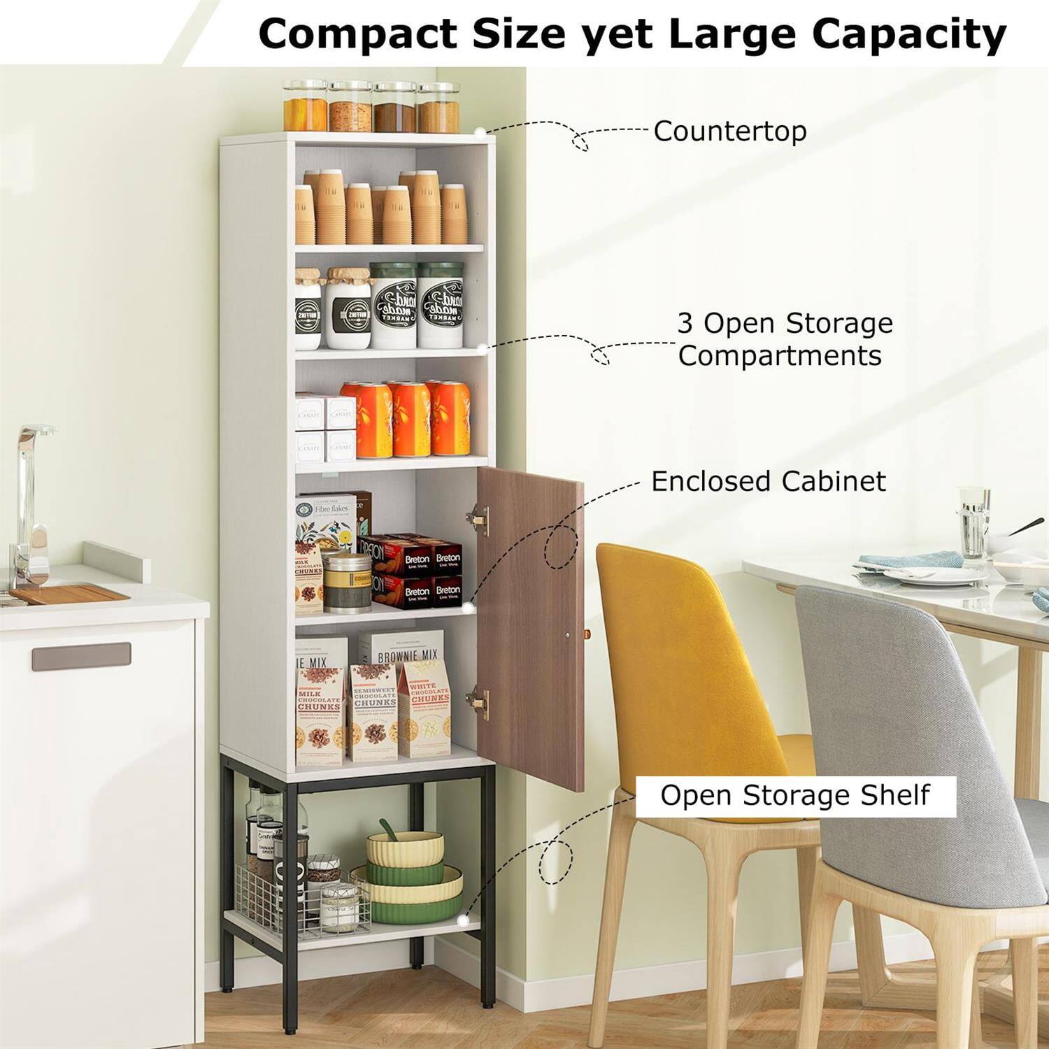 Compact Size yet Large Capacity  
Countertop  
3 Open Storage Compartments  
Enclosed Cabinet  
Open Storage Shelf