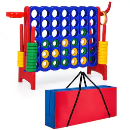Costway - Giant 4-IN-A-ROW Jumbo 4-to-Score Game Set W/Storage Carrying Bag for Kids Adult - Blue/Red