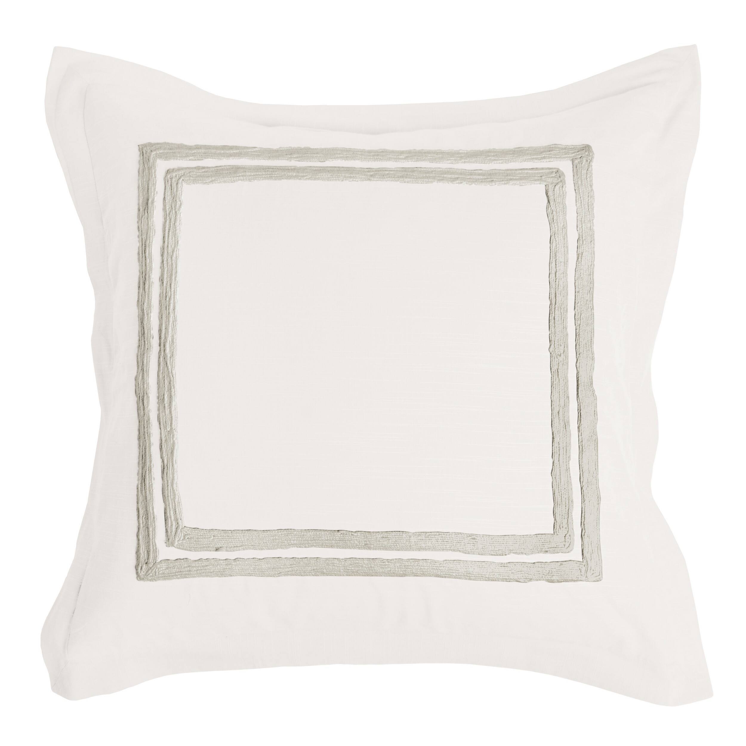 Front. Manhattan Lane - Lenz 26 Inch Cotton Euro Pillow Sham with Hand Stitched Embroidery - Ivory.