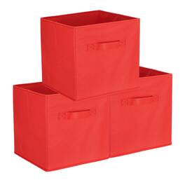 Unique Bargains - 3pcs Fabric Storage Bins, 11.8Inch Cube Storage Bin Foldable Cube Organizer with Handles for Home Bedroom - Red