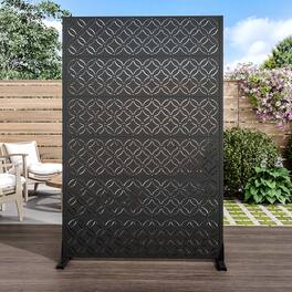 PexFix - 72 in. x 47 in. Coin Pattern Metal Outdoor Privacy Screen & Panels, Freestanding Garden Divider Fence - Black