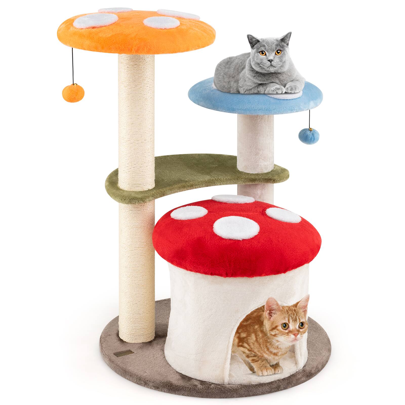 Front. Costway - Costway Cute Mushroom Cat Tree Multi-level Cat Tower w/ Sisal Scratching Posts for Indoor Kittens & Cats - Multicolour.