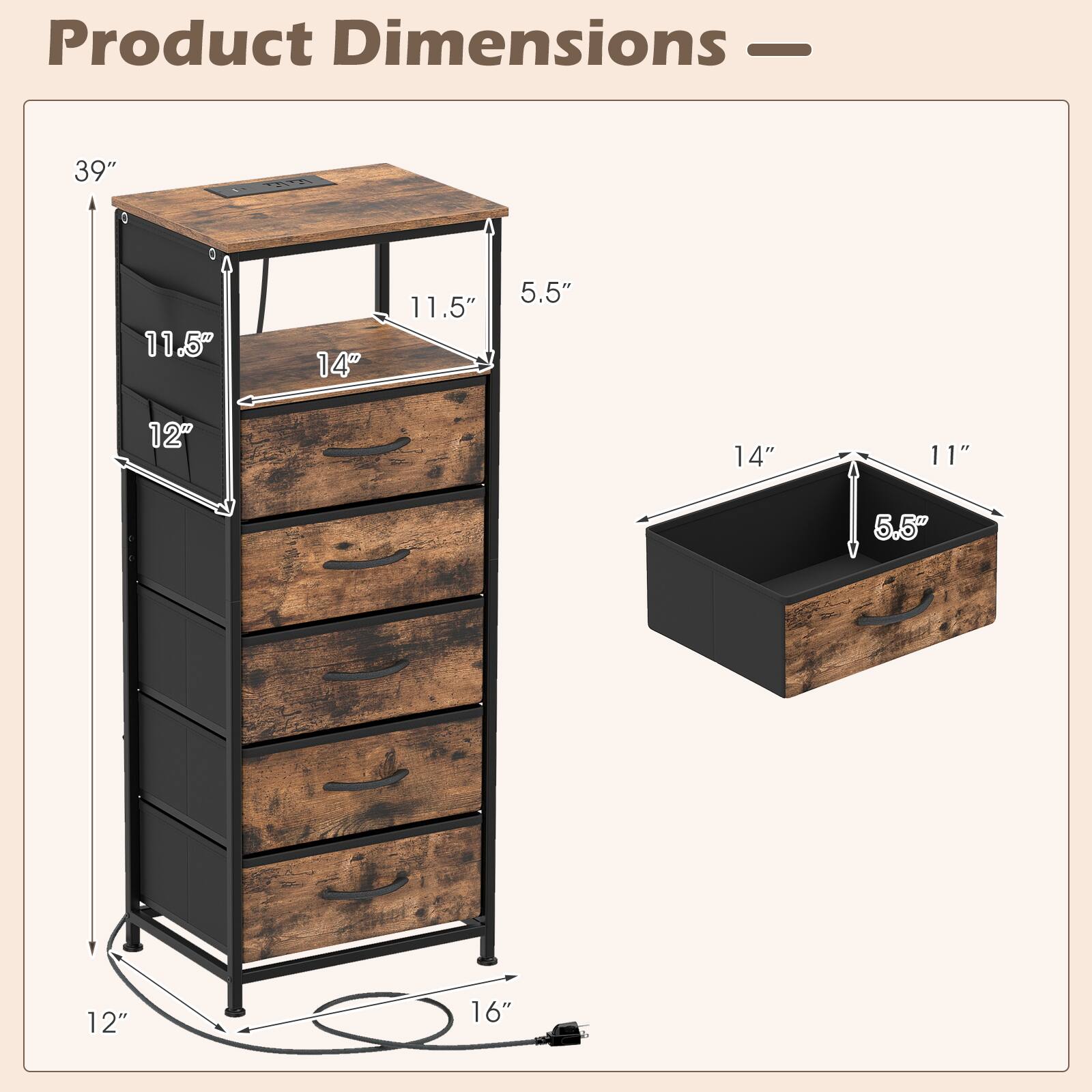 Product Dimensions - 39" x 11.5" x 14" x 11.5" x 5.5" x 12" x 14" x 11" x 5.5" x 12" x 16"