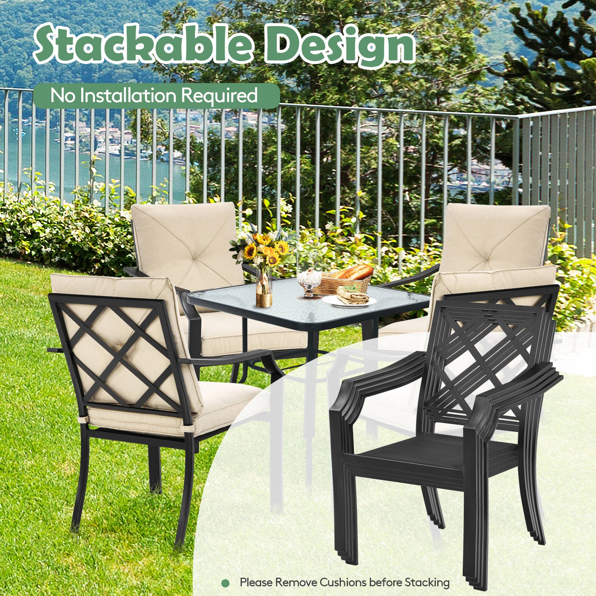 Stackable Design  
No Installation Required  

Please Remove Cushions before Stacking