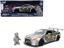Jada - 2009 Nissan GT-R R35 Ben Sopra Brushed Metal with Black Top and Graphics with Mechagodzilla Figure 1/24 - Grey with Black