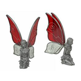 Things2Die4 - Set of 2 Kneeling Fairies Figurines Decor Sculptures Mythical Accessories - Pewter
