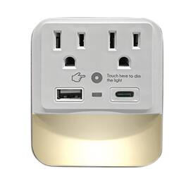 Ciao Tech - 2-Outlet 2-USB Port 300J Travel Charger Surge Protector Wall Tap LED Night-Light CPATU00-066 - White