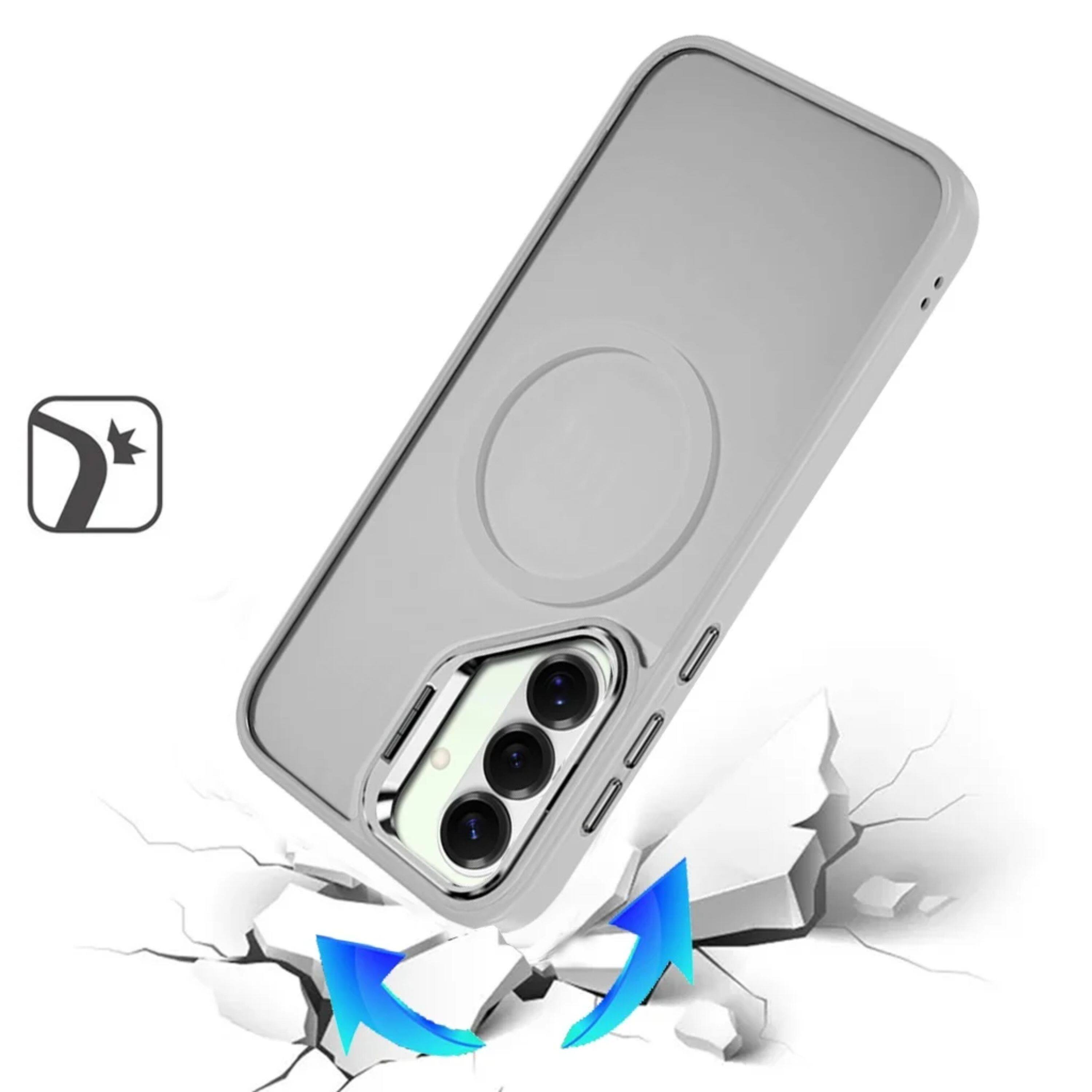 Left. Kitcheniva - Magnetic Circle Camera Lens Stand Phone Case With Tempered Glass For Samsung Galaxy S26+ Plus Clear - Clear.