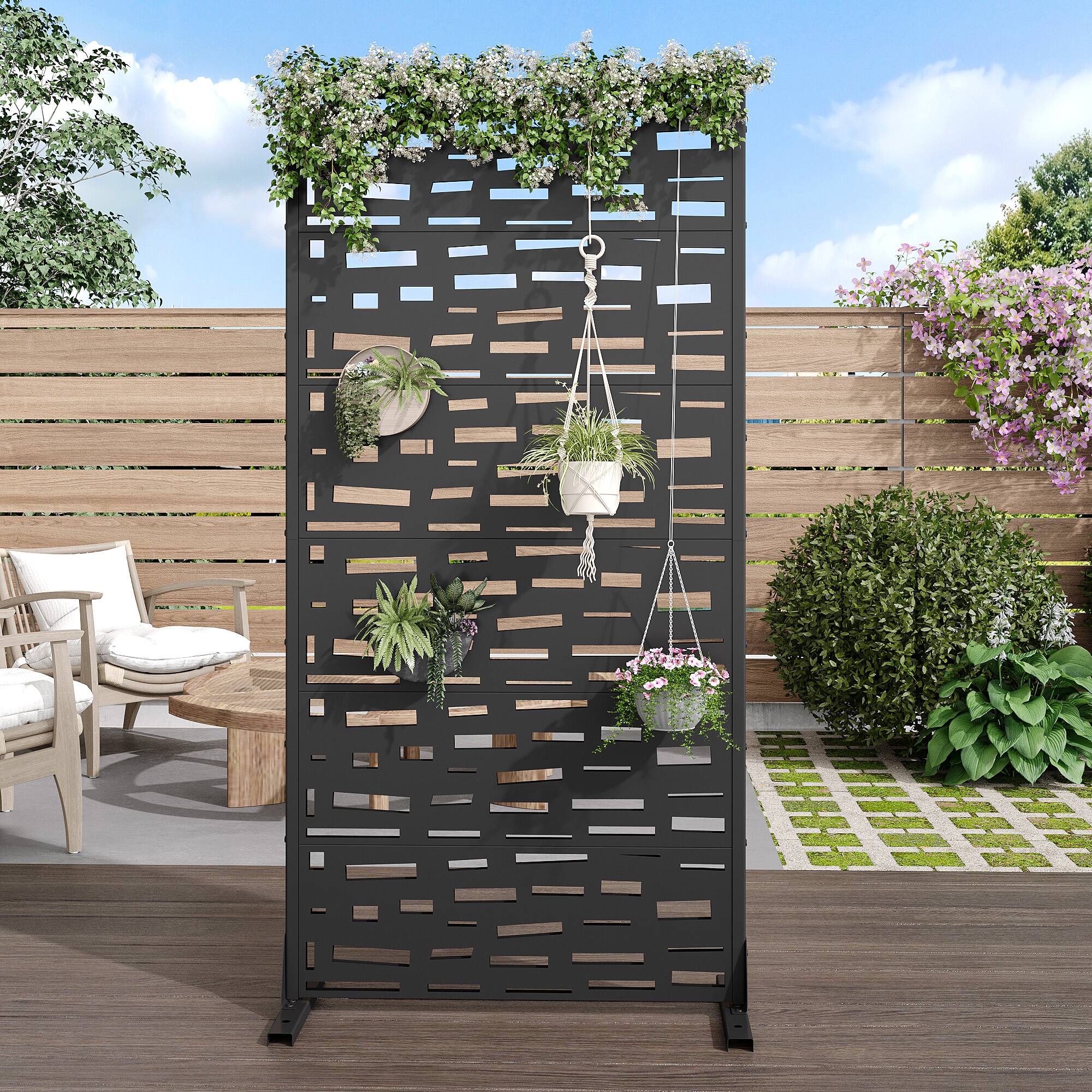 Alt View 1. PexFix - 72 in. x 35 in. Gerald Pattern Metal Outdoor Privacy Screen & Panels, Freestanding Garden Divider Fence - Black.