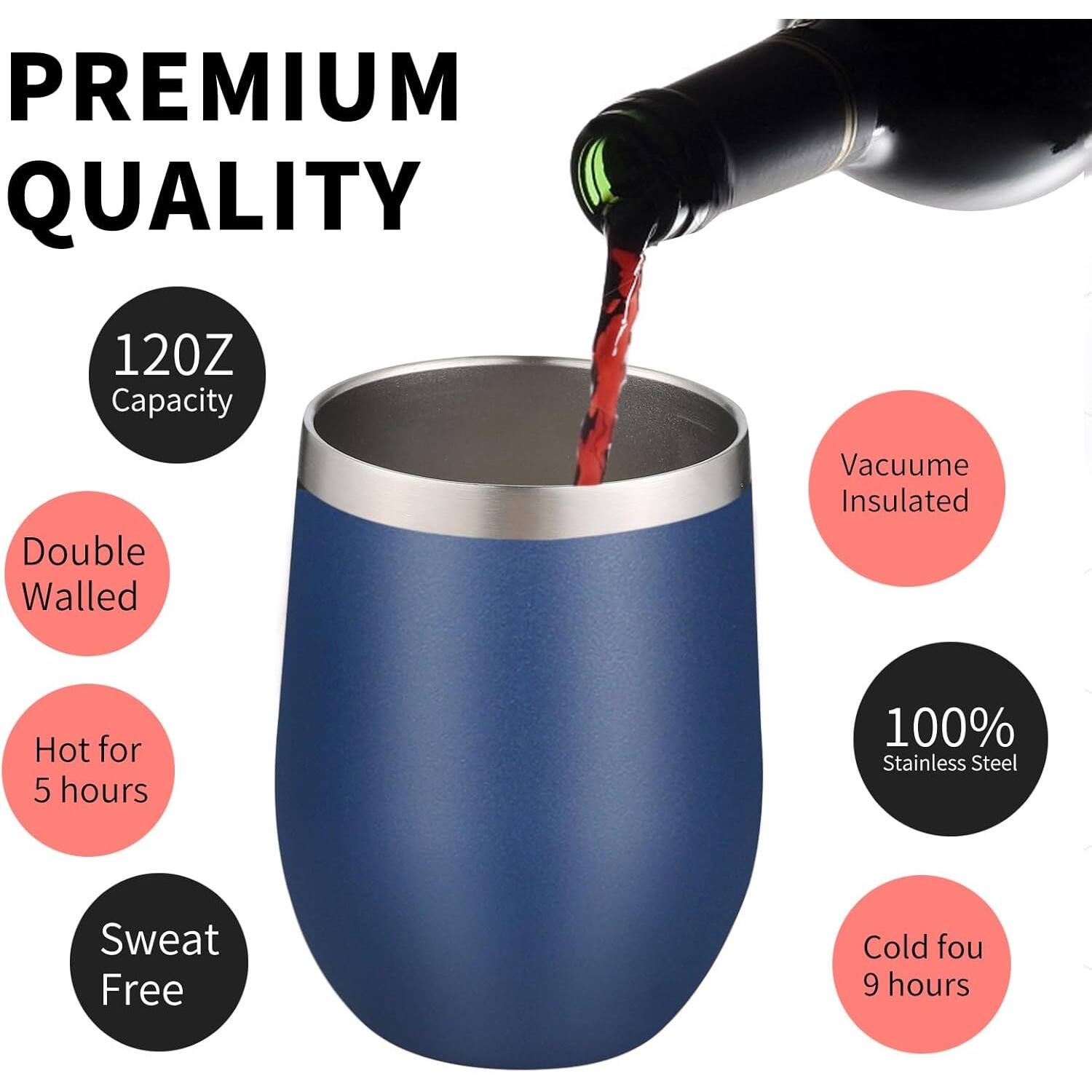 PREMIUM QUALITY 12oz Capacity Double Walled Vacuum Insulated Hot for 5 hours 100% Stainless Steel Sweat Free Cold for 9 hours