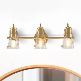 Parrot Uncle - 24" Modern Gold 3-Light Bathroom Vanity Sonces Wall Light with Seeded Glass Shades - Gold, Clear