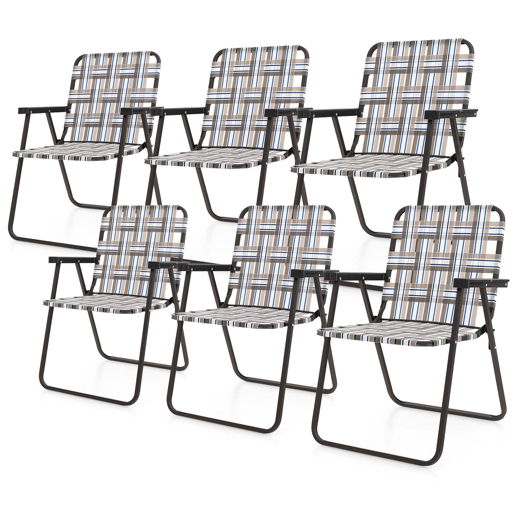 Costway - 6 PCS Folding Beach Chair Camping Lawn Webbing Chair Lightweight 1 Position - Brown