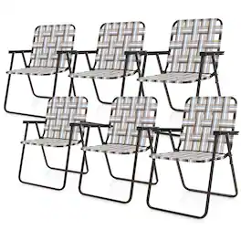 Costway - 6 PCS Folding Beach Chair Camping Lawn Webbing Chair Lightweight 1 Position - Brown