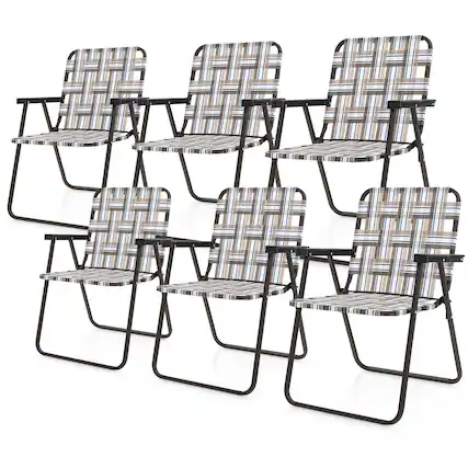 Front. Costway - Costway 6 PCS Folding Beach Chair Camping Lawn Webbing Chair Lightweight 1 Position - Brown.