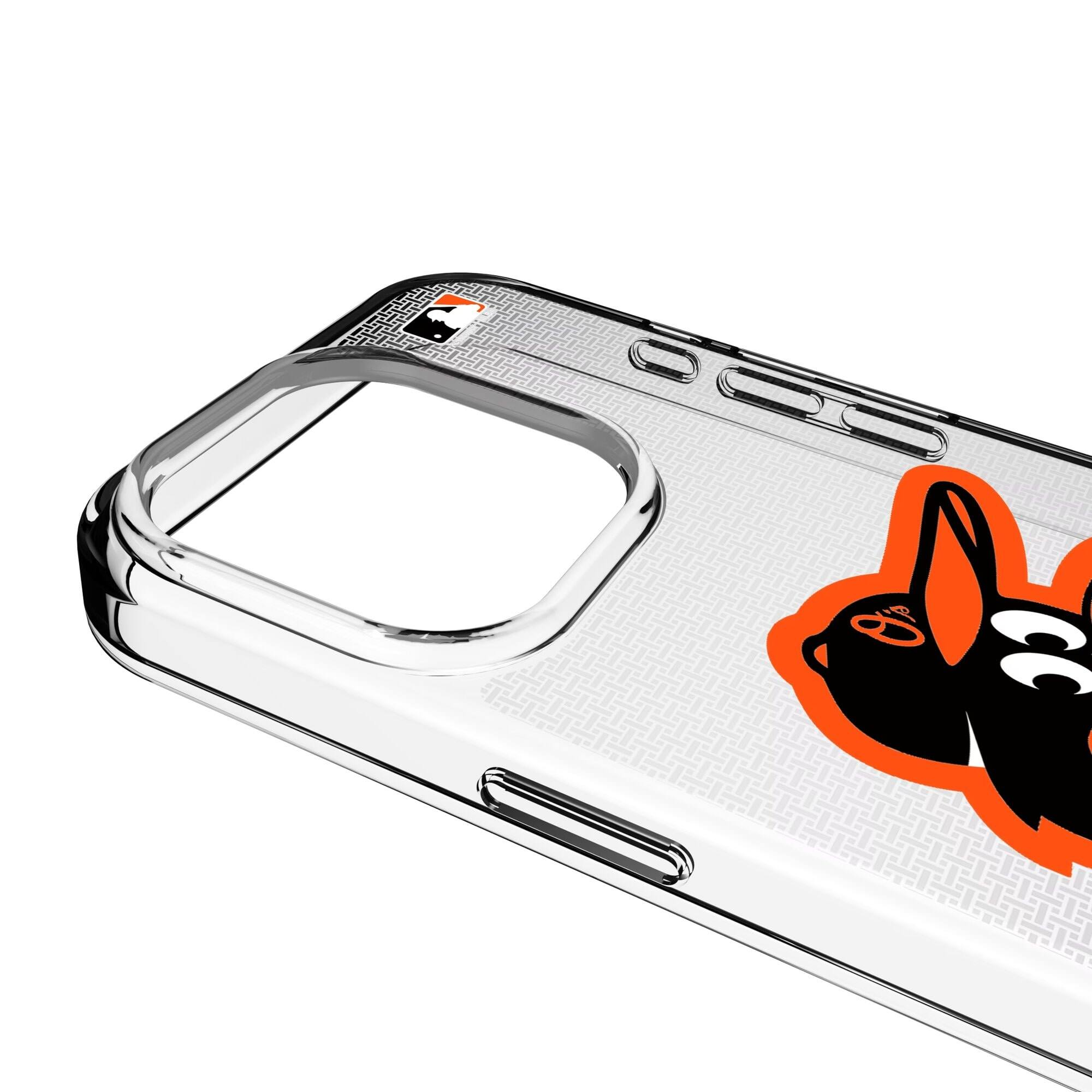 Alt View 2. Keyscaper - Baltimore Orioles Linen Logo iPhone Clear Case - 13 Pro Max - Multicolor.
