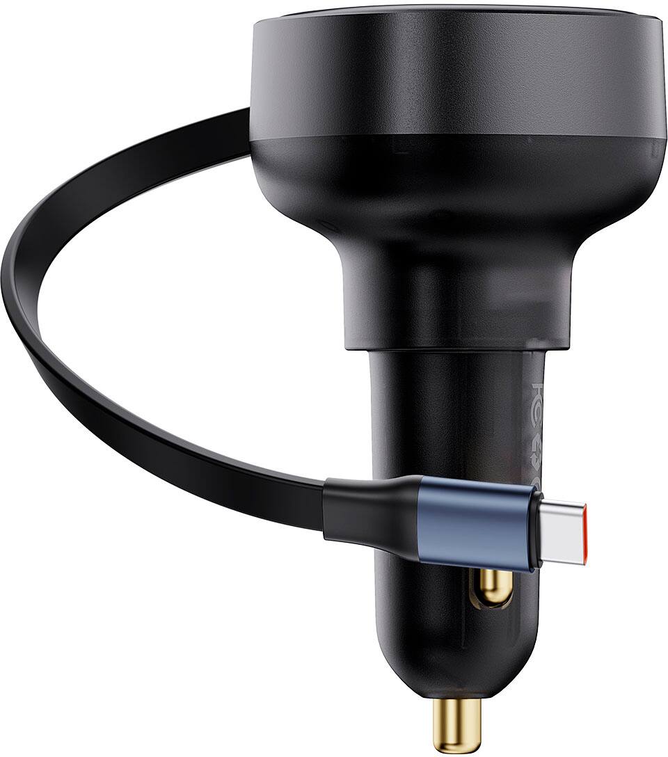 Alt View 13. Baseus - Enjoyment Pro 60W USB-C Port Fast Car Charger 12-24V with retractable Type-C cable Black - Black.