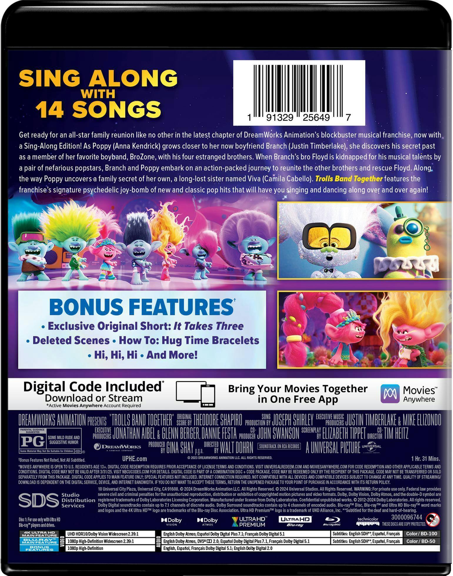 Back. Trolls Band Together   - 4K Blu-Ray.