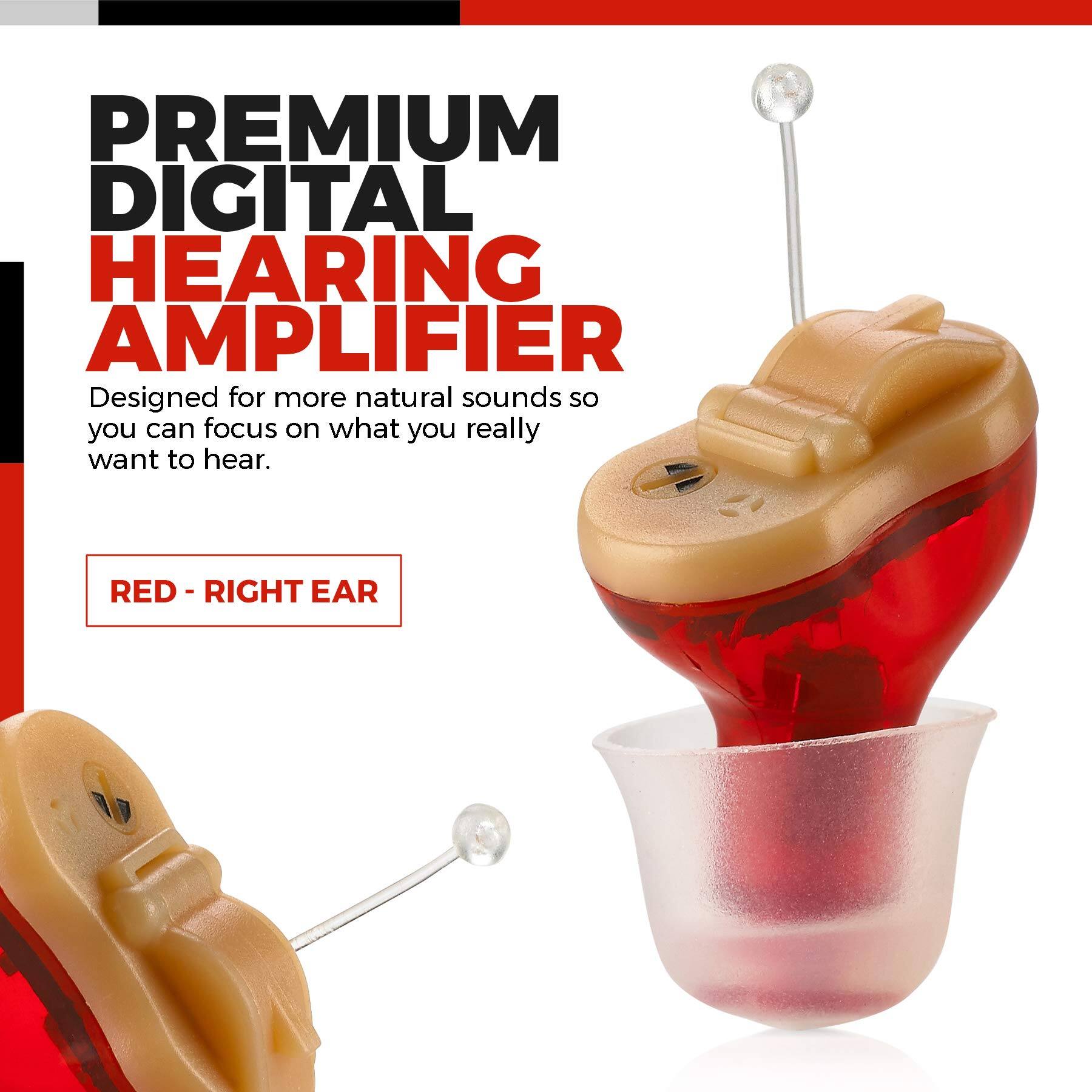 PREMIUM DIGITAL HEARING AMPLIFIER

Designed for more natural sounds so you can focus on what you really want to hear.

RED - RIGHT EAR