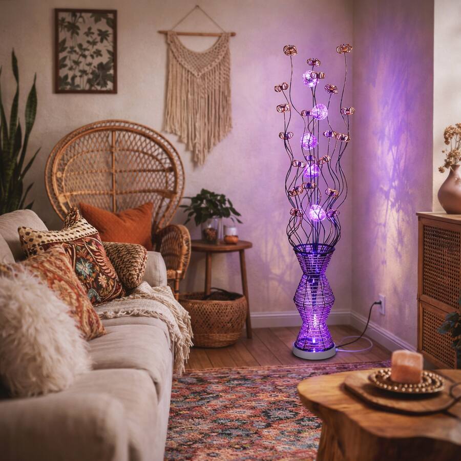 FC Design 60"H Brown Woven Vase with Red Floral Stem LED Floor Lamp ...