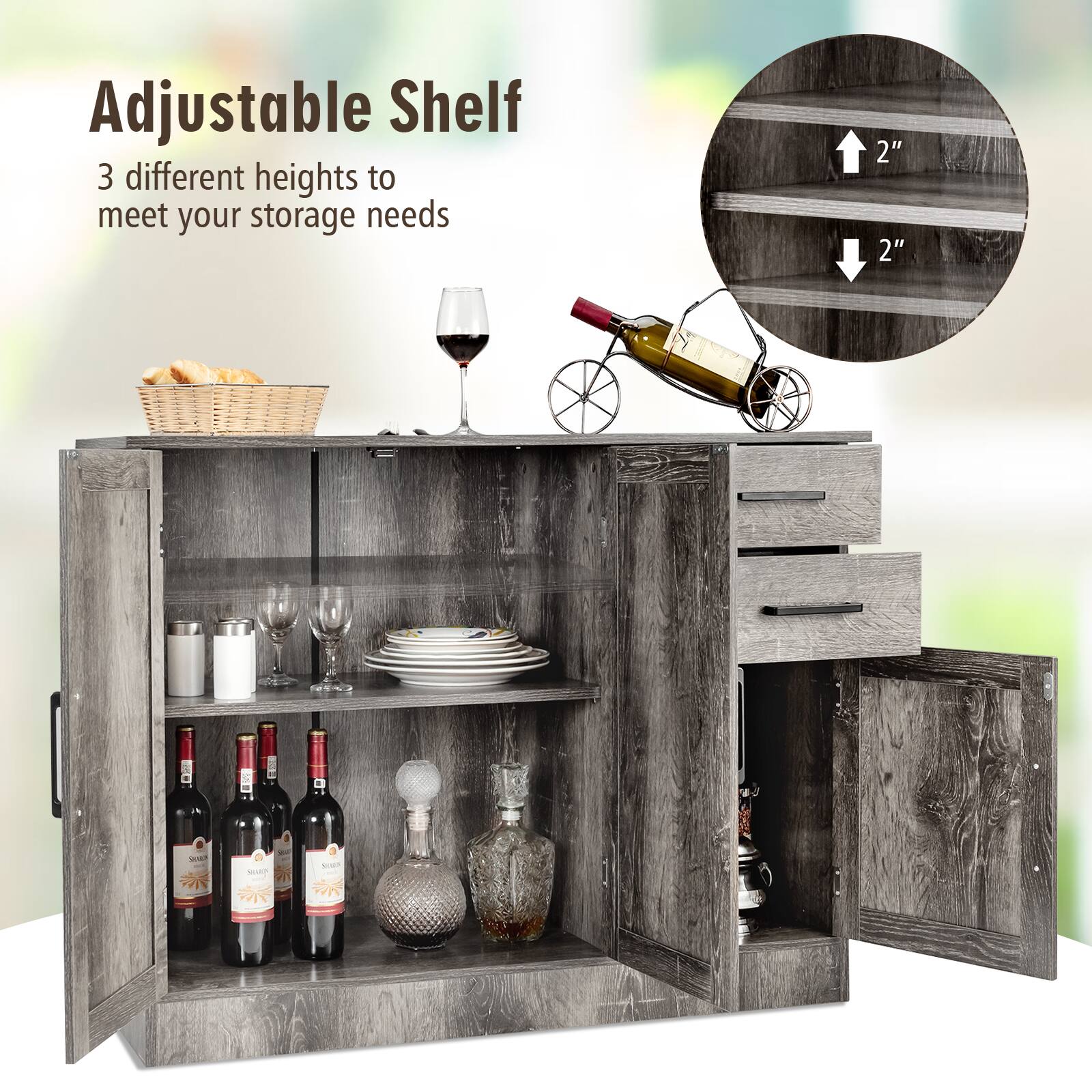 Adjustable Shelf
3 different heights to meet your storage needs
2" 2"