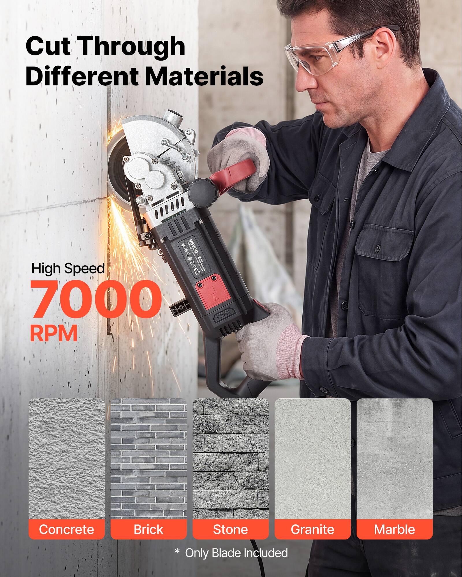 Cut Through Different Materials

VEVOR High Speed *ROCEZ OCEZ I 7000 RPM

Concrete Brick Stone Granite Marble * Blade Included Only