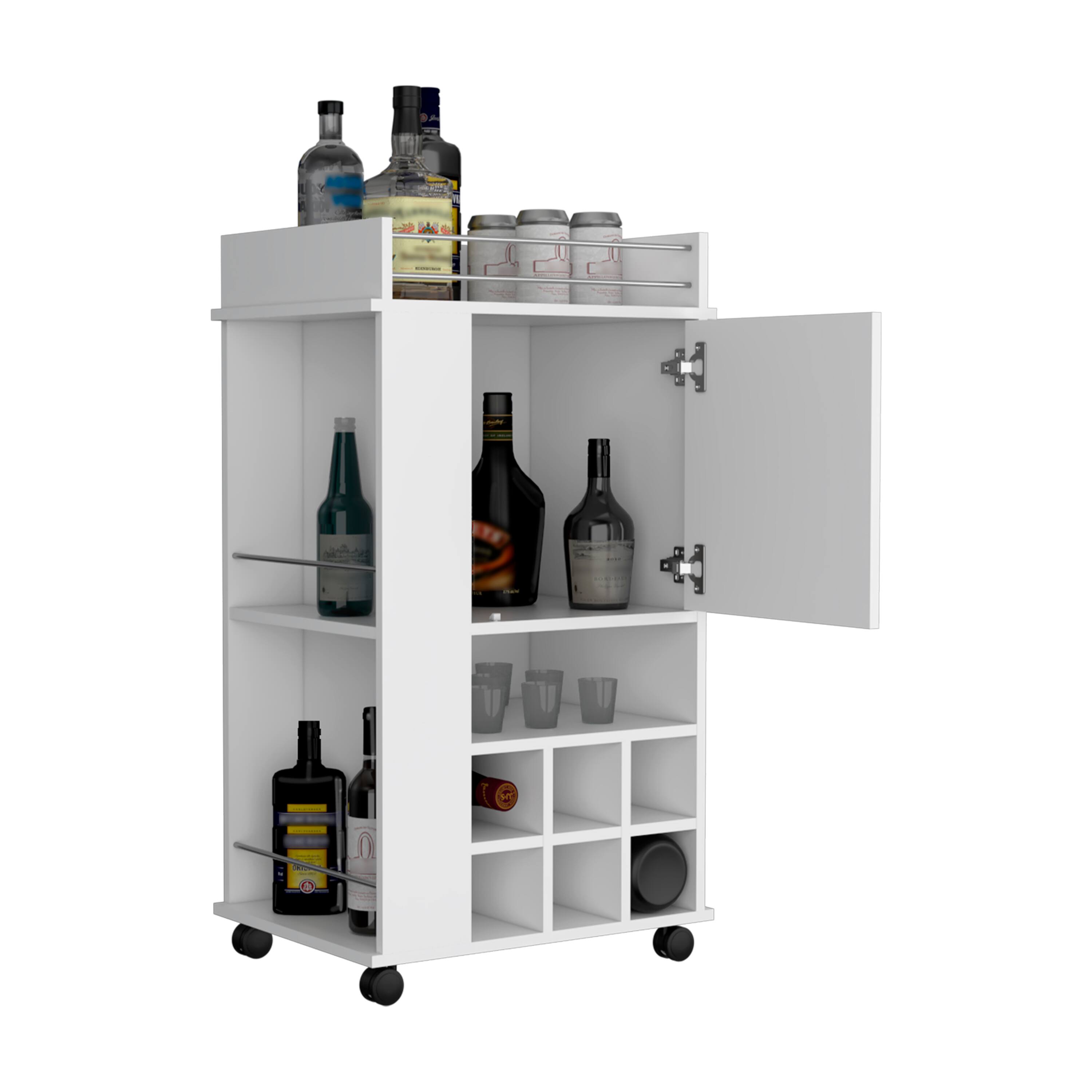 Alt View 3. TuHome - Fargo Bar Cart with Cabinet, 6 Built-In Wine Rack And Casters, Bar Room or Living Room - White.