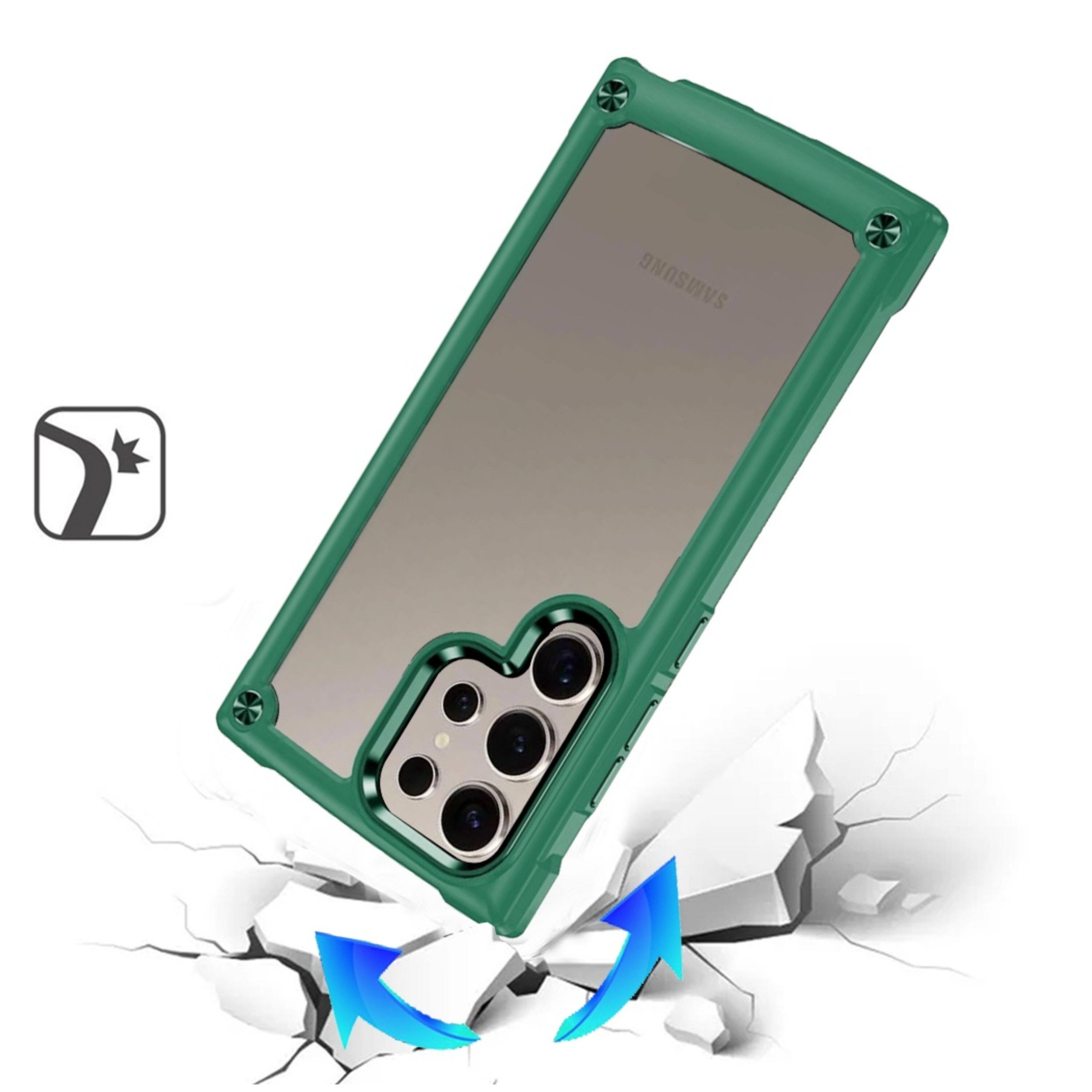 Left. Kitcheniva - Hybrid Phone Case With Raised Bezel Metal Buttons Tempered Glass For Samsung Galaxy S25 Ultra Might Green - Might Green.