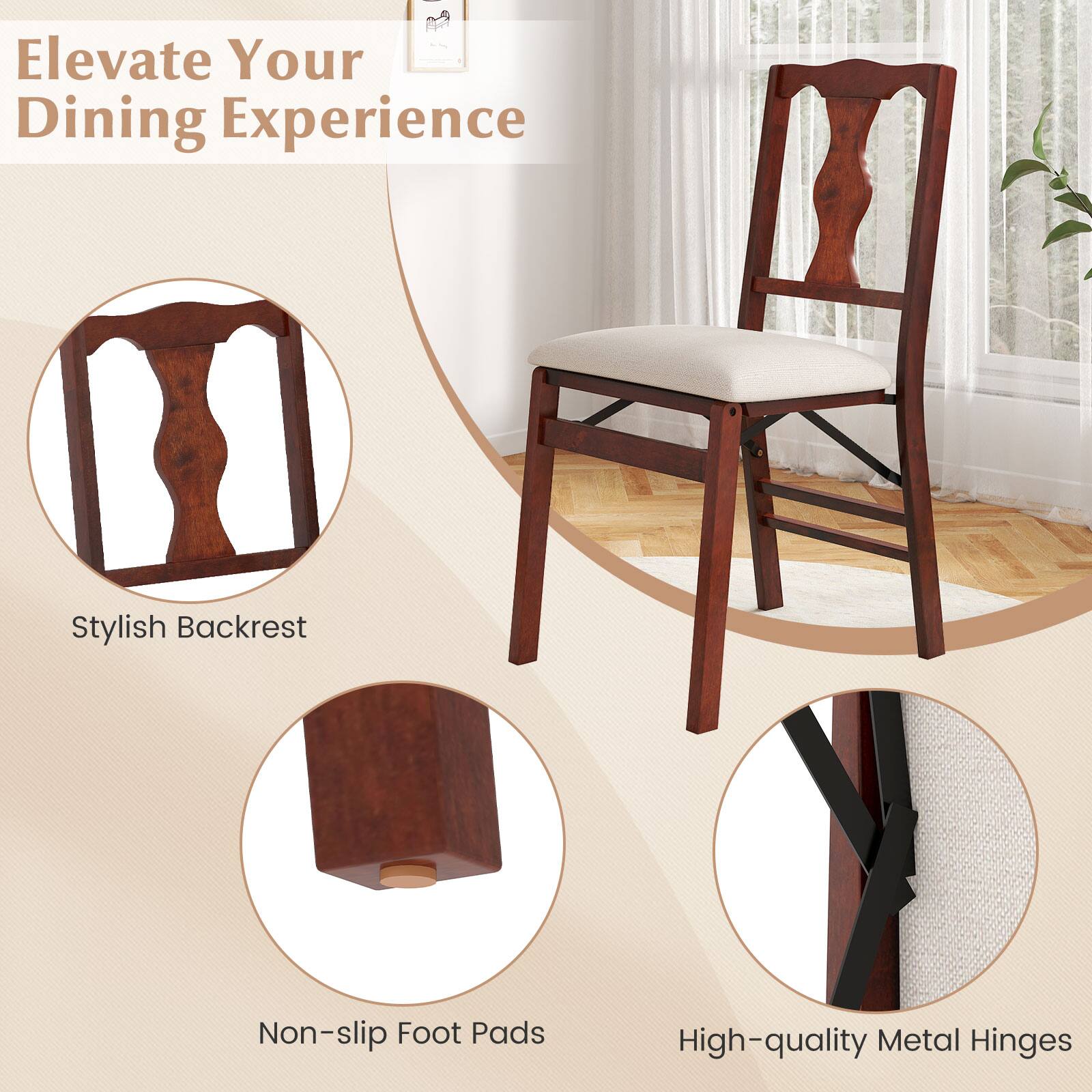 Elevate Your Dining Experience

Stylish Backrest

Non-slip Foot Pads

High-quality Metal Hinges