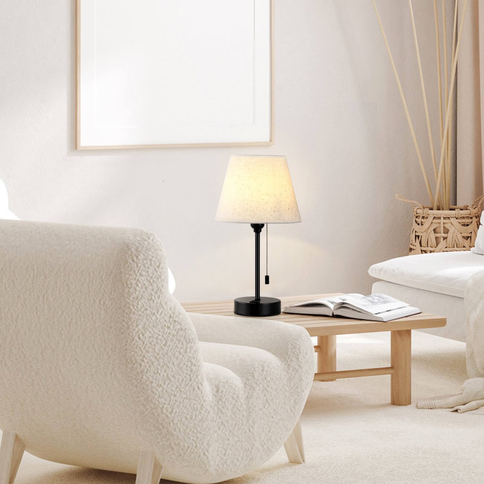 Oumilen 15.4in Table Lamp Set of 2 – Beige Linen Shade, Black Metal ...