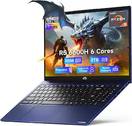 NIMO - 15.6" IPS FHD-Gaming-Laptop, 8 Cores AMD Ryzen 7 6800H 32GB DDR5 RAM 2TB SSD 4.7GHz Fingerprint 100W - Blue
