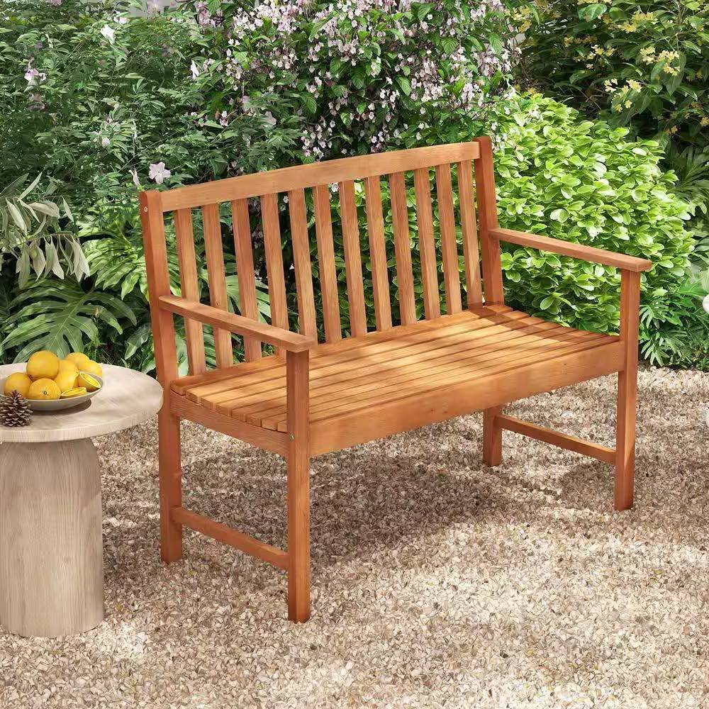 Front. SlickBlue - Outdoor Solid Wood Garden Bench, 4-Ft, Heavy-Duty 800 lb Limit - Natural.