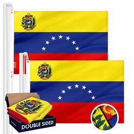 G128 - 2 Pack Venezuelan 7-Stars Flag, 3 x 5 FT, Double-Sided Embroidered 210D Polyester, Brass Grommets - Yellow, Blue, Red