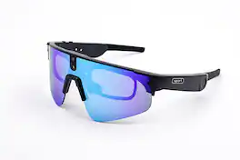 PRIMEPLUS - AI Smart Glasses 8MP Camera AI Real-Time Translation Voice Assistant Music Player Touch Control Outdoor Cycling - Black Frame-Blue Lenses