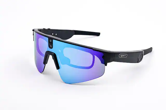 Front. PRIMEPLUS - AI Smart Glasses 8MP Camera AI Real-Time Translation Voice Assistant Music Player Touch Control Outdoor Cycling - Black Frame-Blue Lenses.