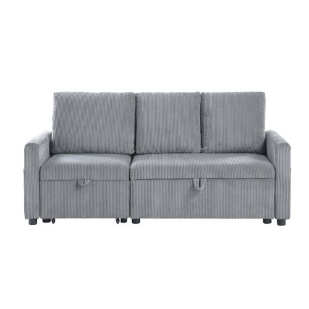 Alt View 2. LUCKY ONE - 70" Gray Corduroy Sofa with Pull-Out Chaise, Underseat Storage, Side Pockets, Compact Size for Small Spaces - Gray.