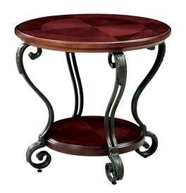Manhattan Lane - Round Wood and Metal End Table with Scroll Details - Brown