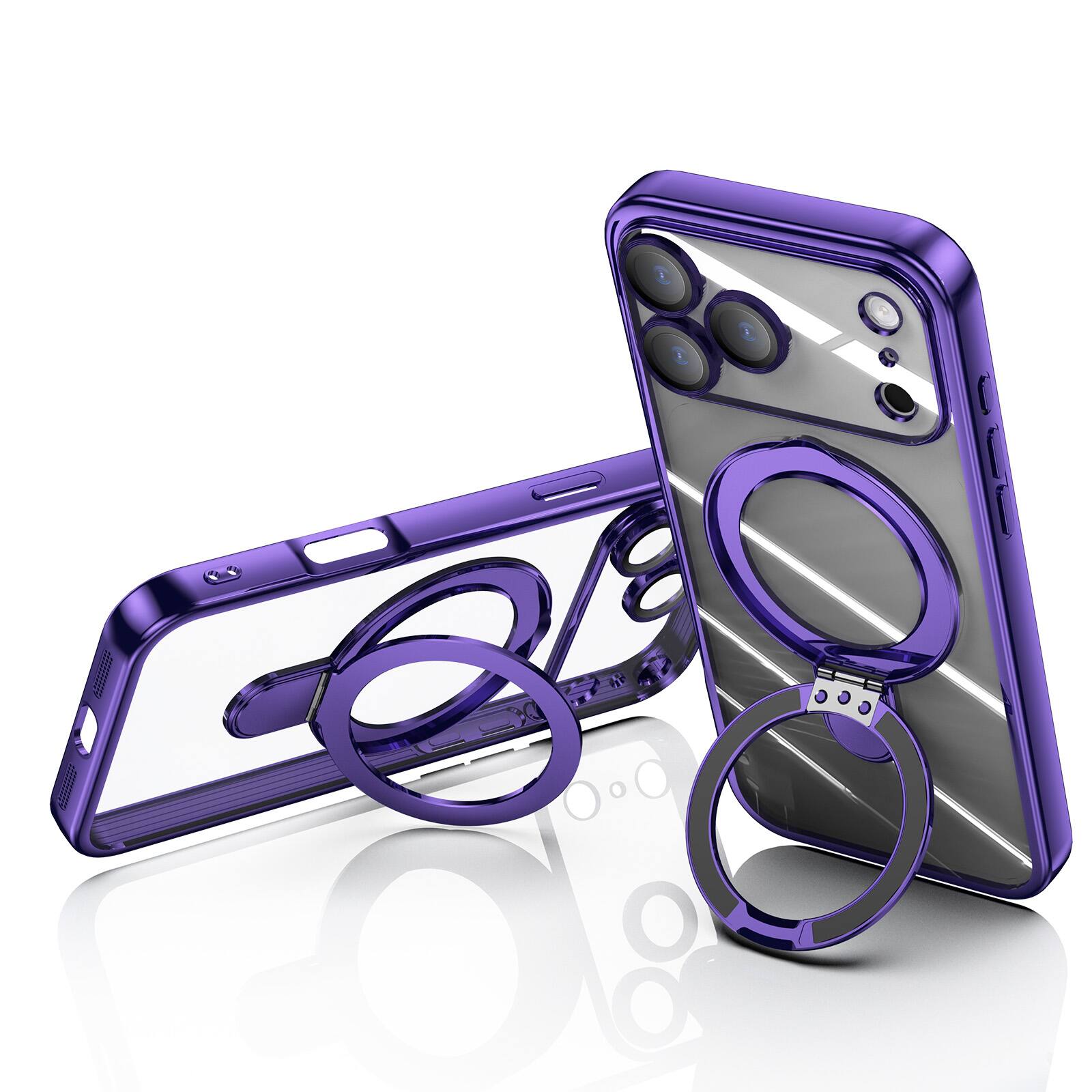 Left. Dteck - Dteck MagSafe Compatible Case for Apple iPhone 17 Pro Max with Plating Ring Stand Lens Protection Cover - Darkpurple.