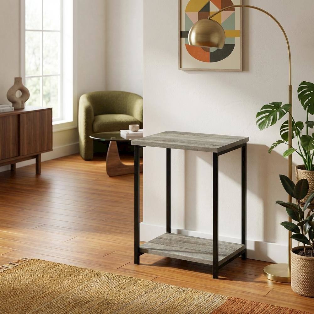 Left. FurniFact - French Oak Metal Frame End Table for Living Room or Bedroom - French Oak.
