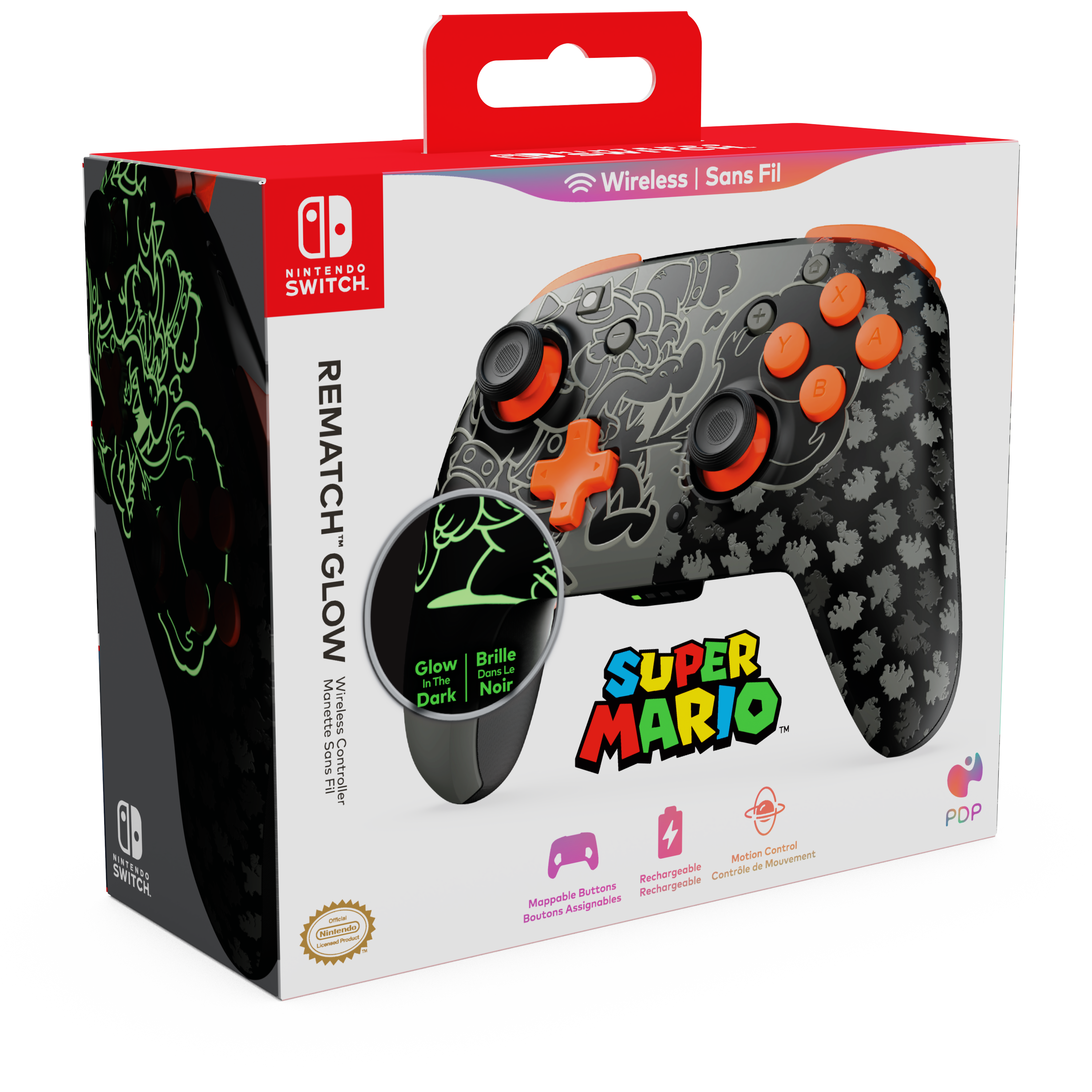 - Wireless | Sans Fil
- Nintendo Switch
- Rematch Glow
- Manette Sans Fil
- Glow in the Dark
- Brille Dans Le Noir
- Super Mario
- Mappable Buttons
- Boutons Assignables
- Rechargeable
- Contrôle de Mouvement
- Motion Control
- PDP