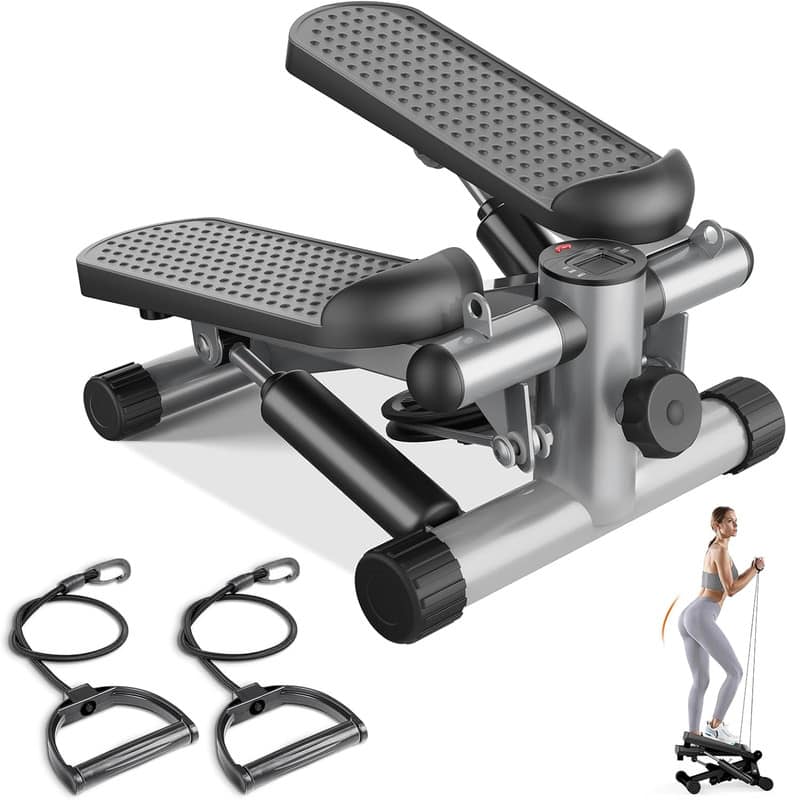 AOITUN - Mini Twist Stair Stepper 300LBS: Resistance Bands, Portable Full Body Workout - Silver