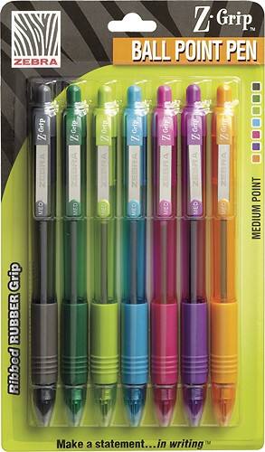 Front Standard. Zebra - Z-Grip Medium-Point Retractable Ball-Point Pens (7-Pack).