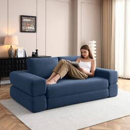 Roomtec - 81 Convertible Sofa Bed3 In 1 Folding Floor Couch Corduroy Fold Out Couch Bed Futon Sleeper Mattress with - Blue