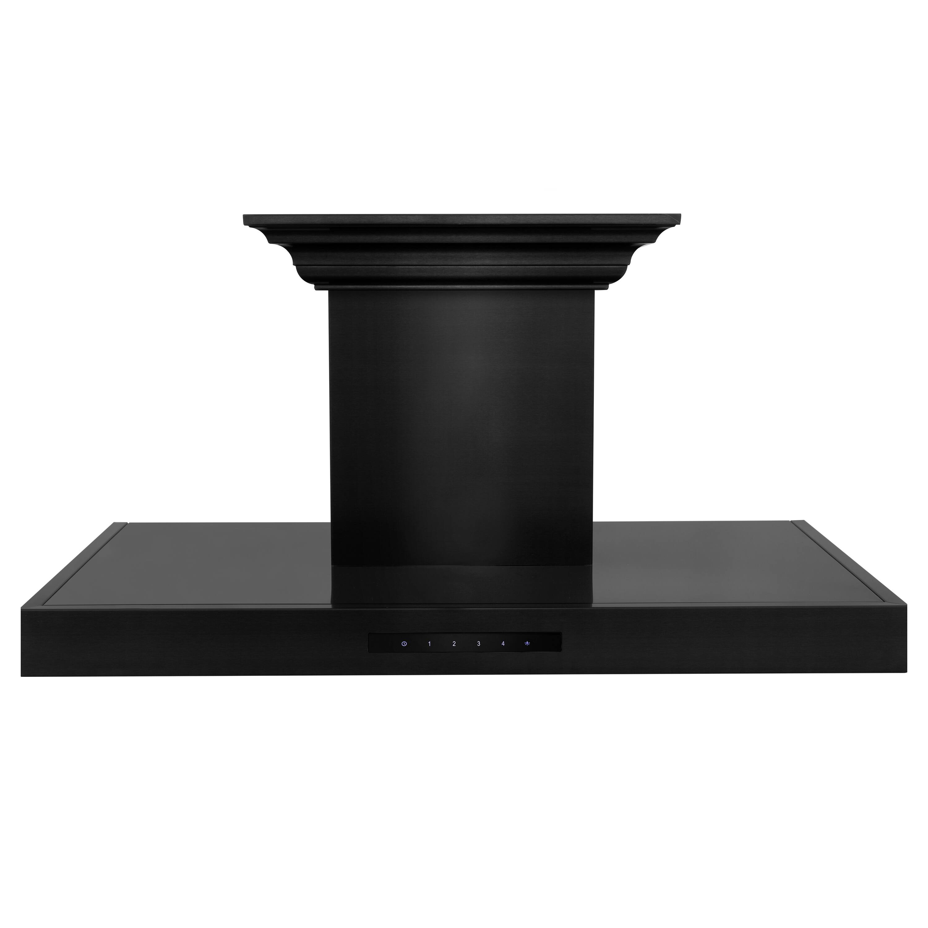 Angle. ZLINE - 36 in. ZLINE CrownSound™Ducted Vent Wall Mount Range Hood in Black Stainless Steel with Built-in Bluetooth Speakers - Black Stainless Steel.