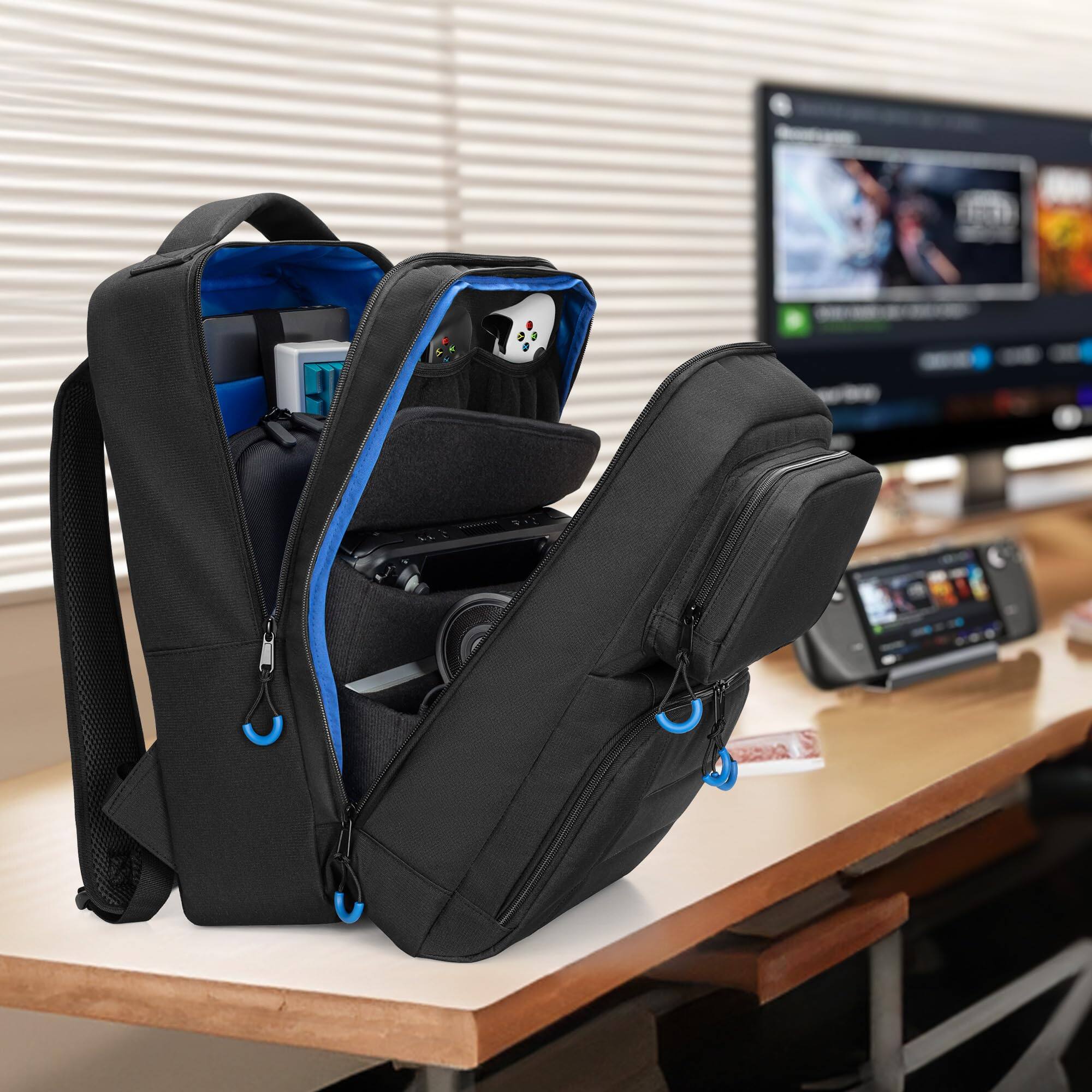Alt View 5. Cozy Serene - Carrying Backpack Compatible With Steam Deck  Travel Case Bag Separate Game Cards Holder Multi pockets For Headset - Default.